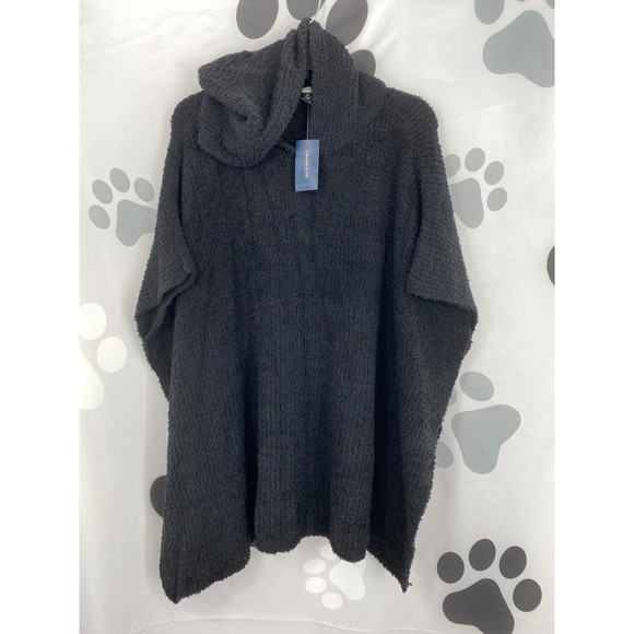 Charter Club NWT Hooded Knit Poncho Pull On Super Soft Solid Black One Size New - Picture 2 of 12